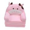 Foldable Kids Sofa Cute Cartoon Soft Comfortable Children Folding Couch Sofa Bed for Boys Girls Bedroom Pink Cow