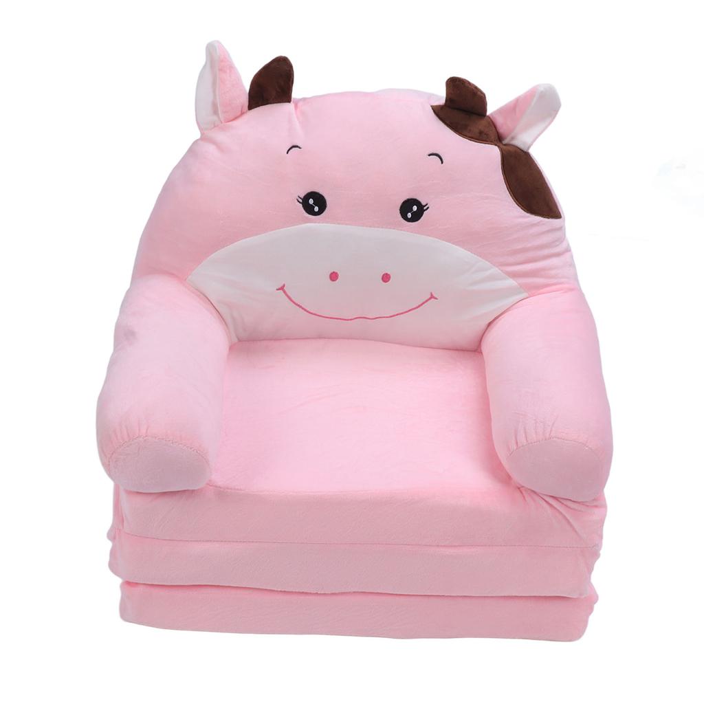 Foldable Kids Sofa Cute Cartoon Soft Comfortable Children Folding Couch Sofa Bed for Boys Girls Bedroom Pink Cow