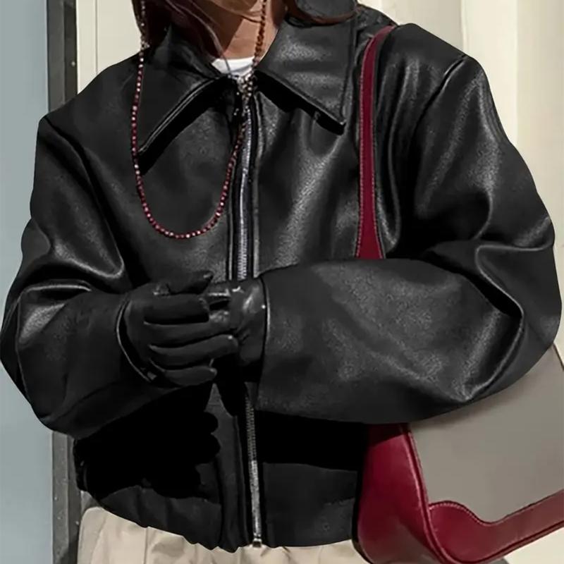 Cropped Jackets Faux Leather Jackets Casual Zip Up Motos Bike Coat Outwear Motorcycle Short Coat Fall Clothes