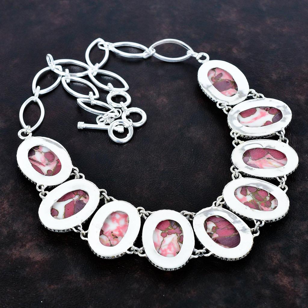 Kingman Red Mohave Copper Turquoise Gemstone Necklace 925 Sterling Silver Adjustable Chain Necklace Handmade Unique Jewelry Vintage Necklace