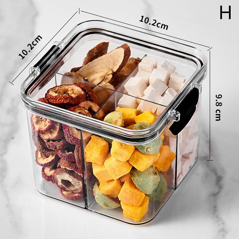 Transparente unterteilte Kunststoff-Lebensmittelaufbewahrungsbehälter mit luftdichten Deckeln - Organizer für Snacks, Trockenfrüchte und Haushaltsgegenstände, Vorratsglas