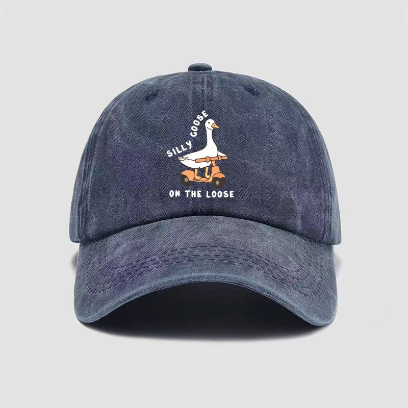pc Skateboarding Duck Print Washed Baseball Cap for UnisexMinimalist Retro Style Casual Soft Adjustable Dad HatPerfect As Gifts