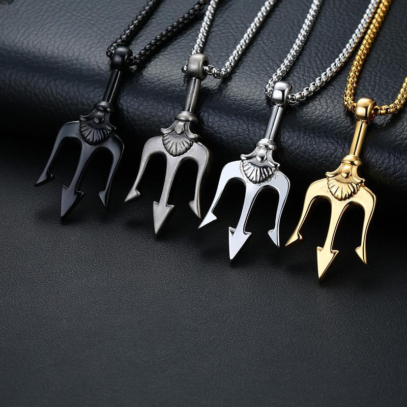 Vintage Neptun Poseidon Dreizack Anhänger Edelstahl Antikes Griechenland Amulett Halskette Herren Schmuck Geschenk für Seemann