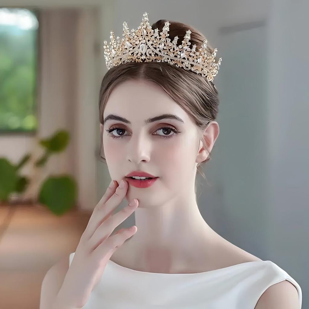 1pc Elegant Queen Crown Luxury Rhinestone Hairband Suitable for Wedding Parties Wearing Women's Jewelry Hair Accessories Gifts