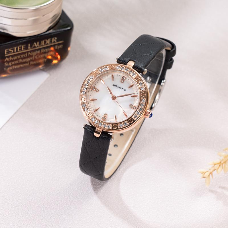 Fashion Diamond-Encrusted Ladies Watch Light Luxury Fritillary Round Dial Belt Waterproof Rose Gold Watch