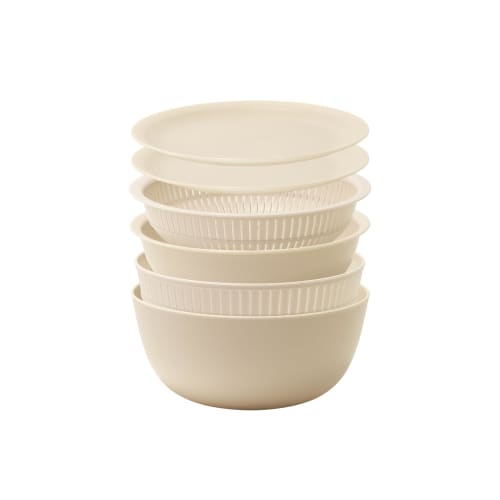 Like-it Colander & Bowl, Microwave Safe, Beige, 6-Piece Set, Made in Japan, Features Draining, Draining, and Heat-Resistant Bowls, Also Suitable for R
