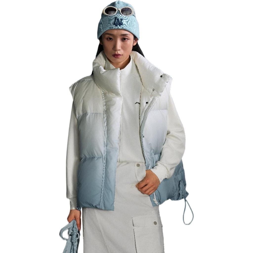 Li-Ning Sports Lifestyle Series Versatile Loose Fit Stand Collar Simple Comfortable Thick Gradient Down Vest Women vest AMRV068-8