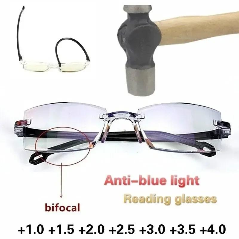 Rimless Bifocal Progressive Reading Glasses Men Women Near and Far Anti-blue Light Eyesglasses Magnification Eyewear Presbyopic