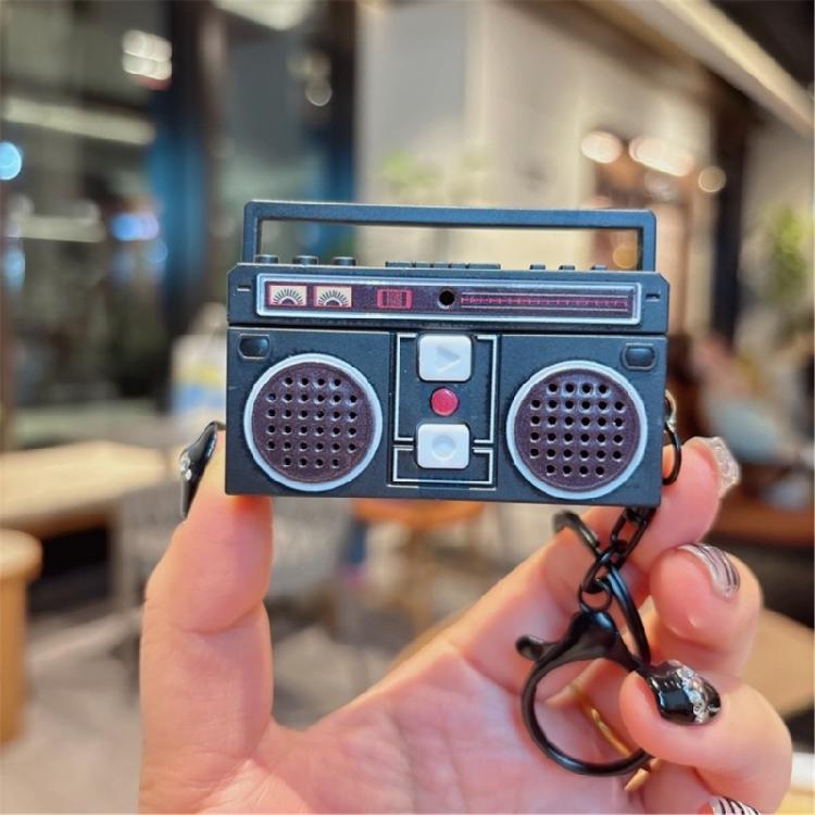Vintage Tape Recorder Keychain Small Recording Music Box Pendant Keyring Backpack Ornament for Birthday Couple Present