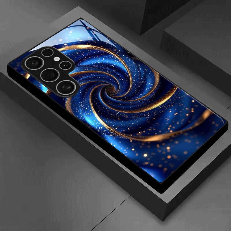 Spiral glänzendes verträumtes Muster Glas Handyhülle geeignet für Samsung Galaxy S26 S25 S24 S23 S22 S21 S20 FE/Ultra/Plus Anti-Drop
