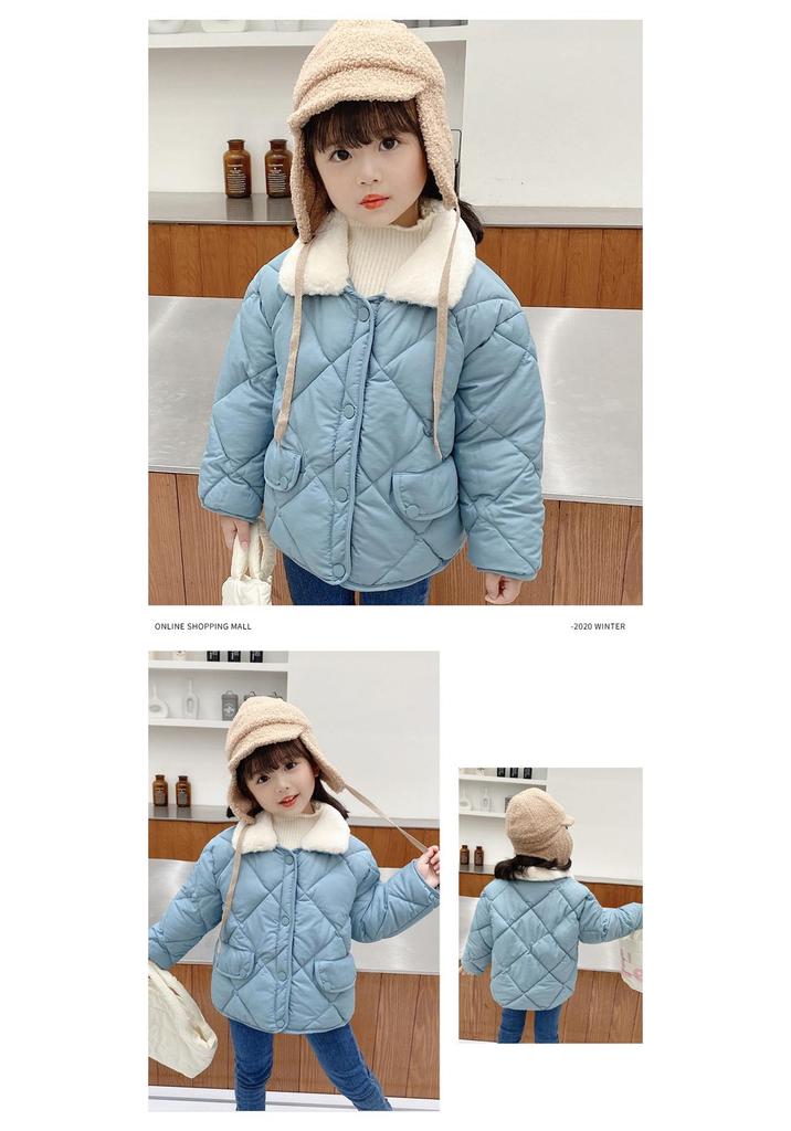 Korean Style Kids' Quilted Fur Collar Jacket - Warm, Thick, Loose Fit for Boys & Girls, Autumn Winter.