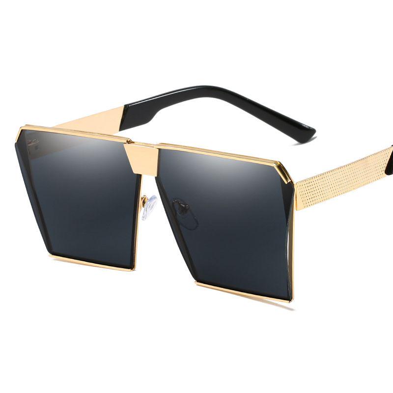 Top Oversized Flat Lens Square Sunglasses Men Women Fashion Metal Large Glasses