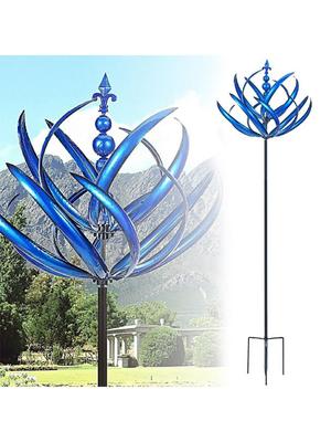 Garden Decorative Windmill Unique Metal Wind Rotator Removable Blue Durable Reflective with Ground Plug Art Craft Garden Decor