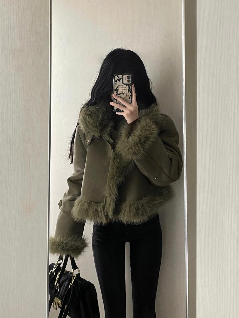 Women's High-End Suede Fur Jacket: Autumn/Winter Loose-Fit Motorcycle Style