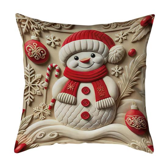 Christmas Pillow Cover 18x18 Inch Santa Reindeer Cushion Cover with Hidden Zipper Tree Snowman