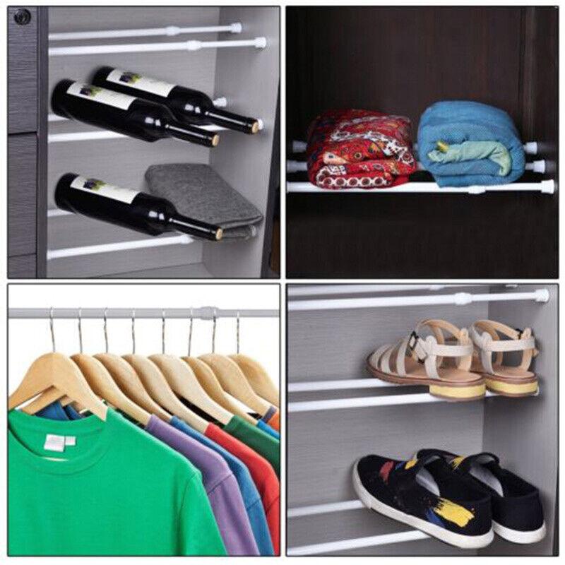 Spring Loaded Extendable Sticks Shower Curtain Rail Pole Adjustable Telescopic Pole Cupboard Wardrobe Hanging Rod No Drilling