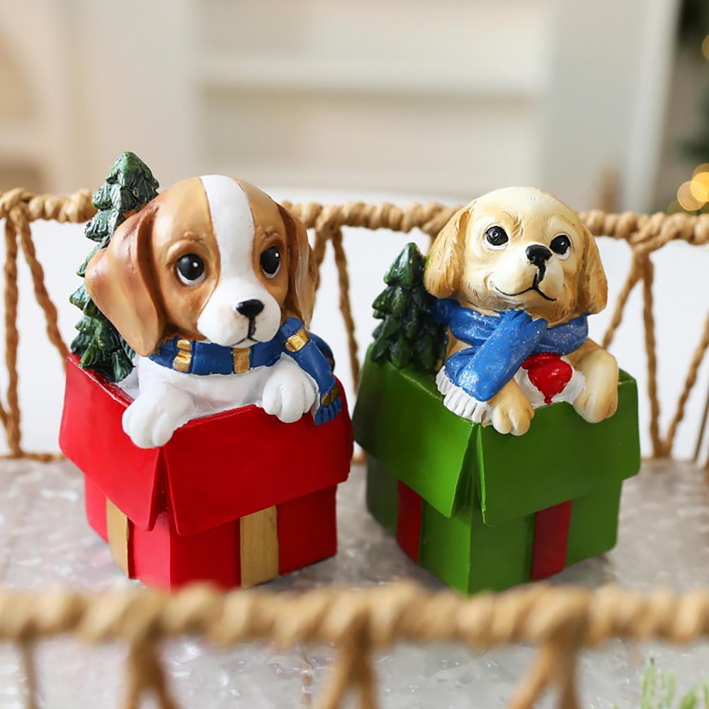 Lively Holiday Dog Statue Christmas Desktop Decor Adorable Christmas Puppy Resin Ornament for Desk Home Office Decorations