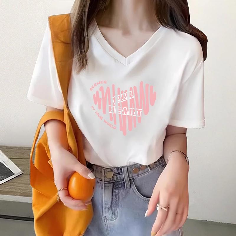 Heavy shoulder cotton white short-sleeved t-shirt women's summer new loose solid color bottoming shirt t-shirt top