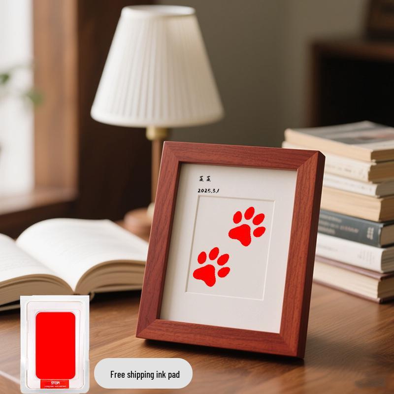 Pet Paw Print Memorial Frame with Wash-Free Ink Pad for Cats and Dogs