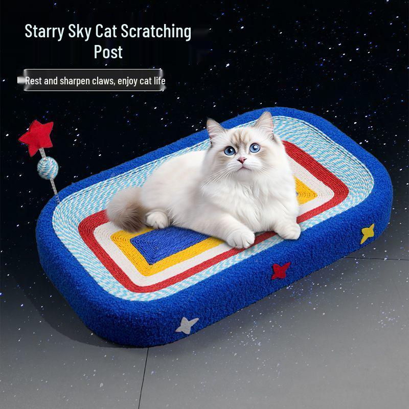 Durable Starry Sky Cat Bed & Scratching Board: Large Oval All-Season Toy