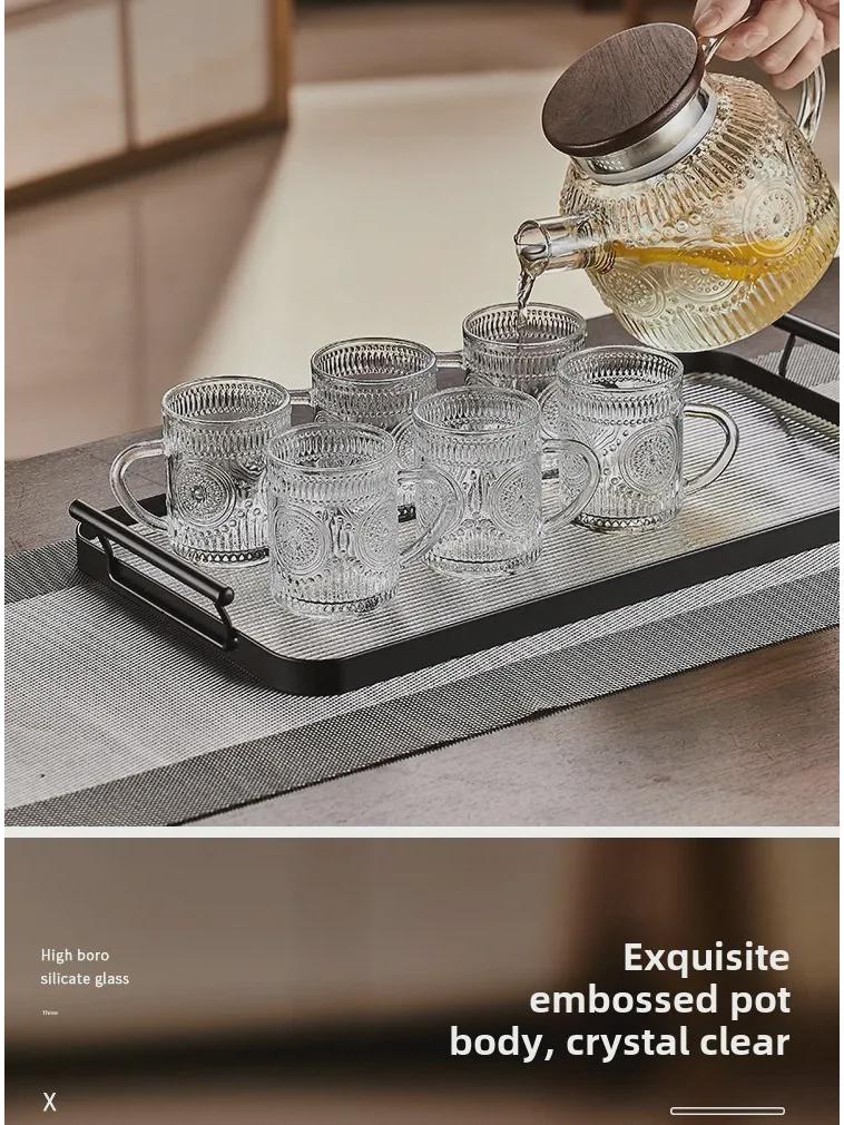 Stylish Heat-Resistant Glass Kettle with Handle - Large Capacity Flower Teapot for Cool Drinks