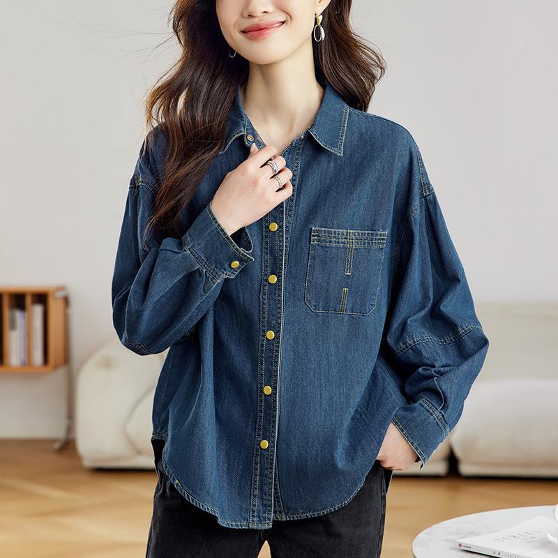 Blue Denim Jacket for Women's Spring and Autumn New Style Shirt Top Hong Kong Style Retro Layered Shirt