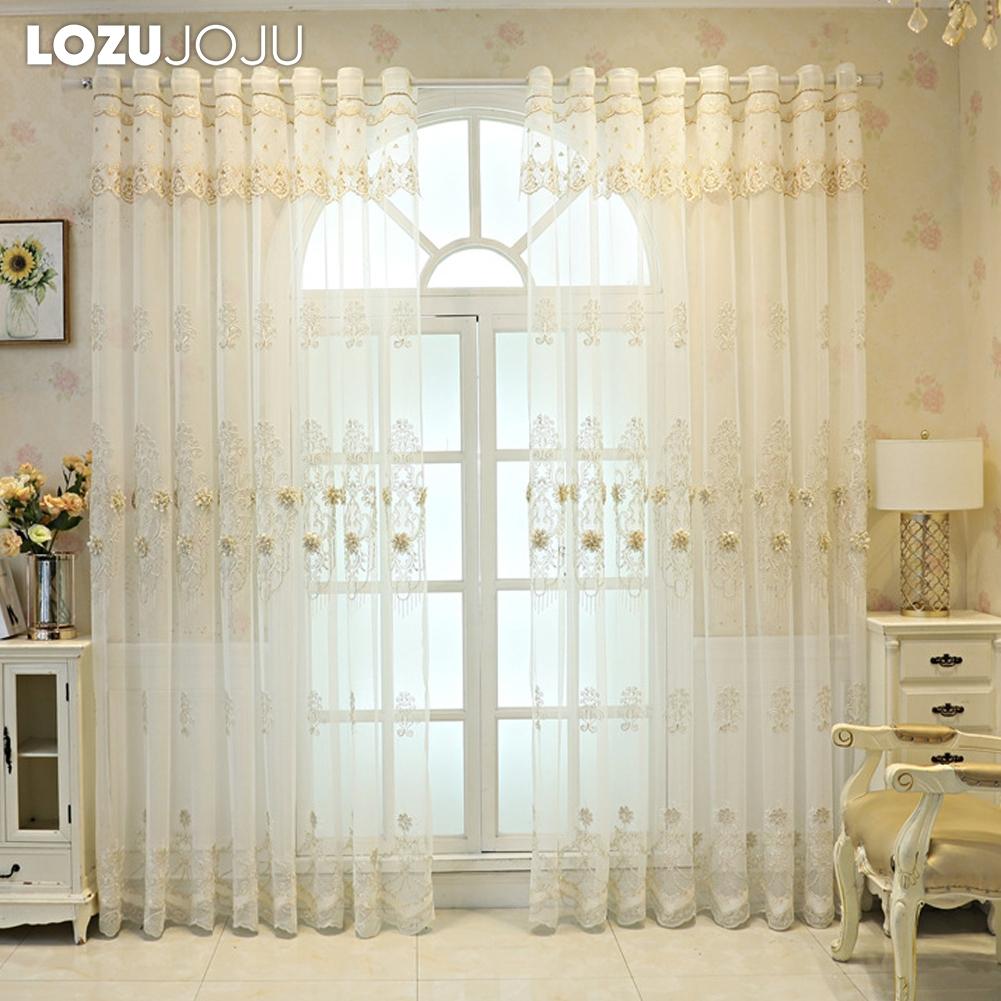 1PC LOZUJOJU Elegant European Embroidered Three-dimensional Sheer Curtain 260cm Height Tulle for Living Room Bedroom Window Decoration Home Decor