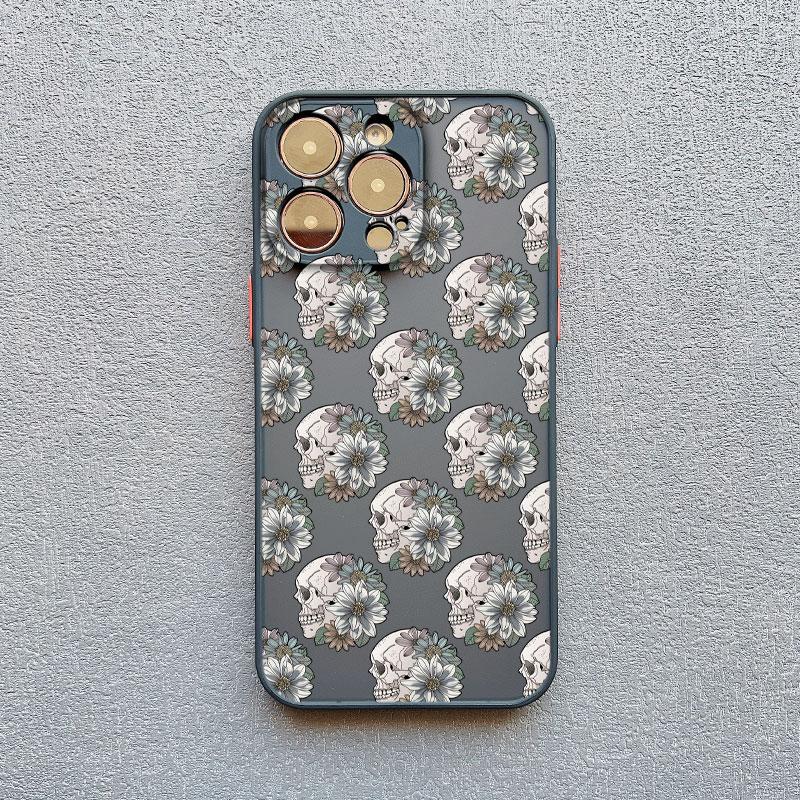 Deluxe Skull Flowers Phone Case For iPhone 15 14 13 12 11 Pro Max 13 12 Mini 8 7 15 14 Plus X XR XS Shockproof Black Phone Cover