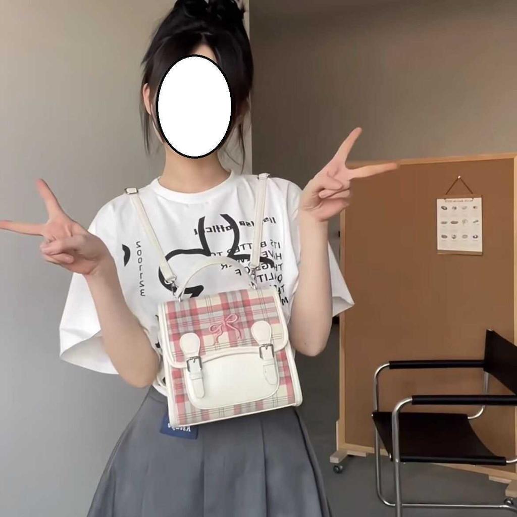 Dragon Plaid Backpack Bow Backpack Women's Cute Hand-held Shoulder Bag School Bag