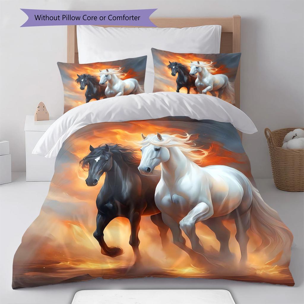 1PC Horse Bedding Quilt Set Quilt Cover Pillowcase Home Decoration Birthday Gift (1 * Duvet Cover + 15 * Pillowcase, Without Core)
