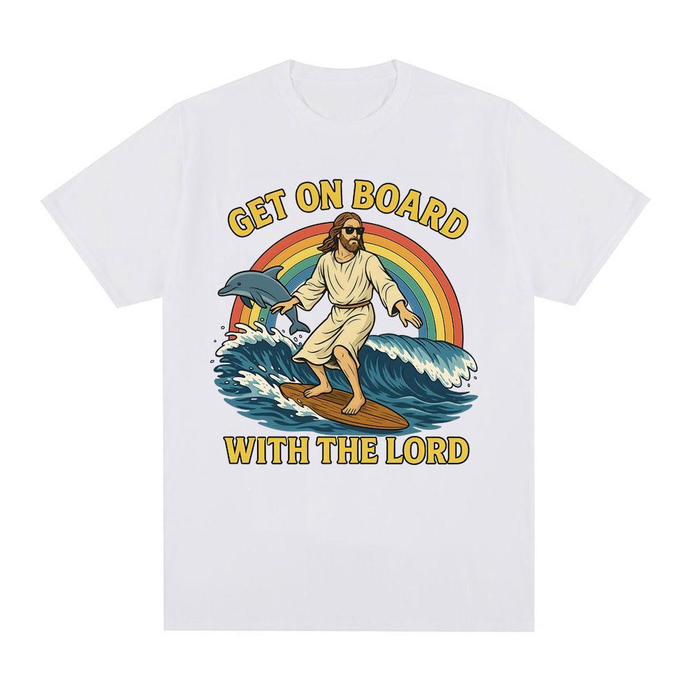 Boarding The Lord Funny Jesus Meme Tshirt Summer Mens Womens Casual Cotton Fashion Oversized Pure Cotton Tshirt Men Tshirt