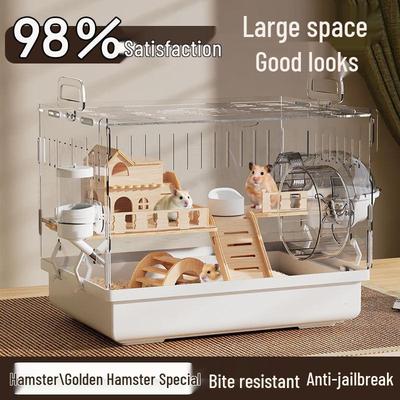 Luxury Acrylic Hamster Cage: Large, Transparent, Anti-Bite Villa for Golden Hamsters