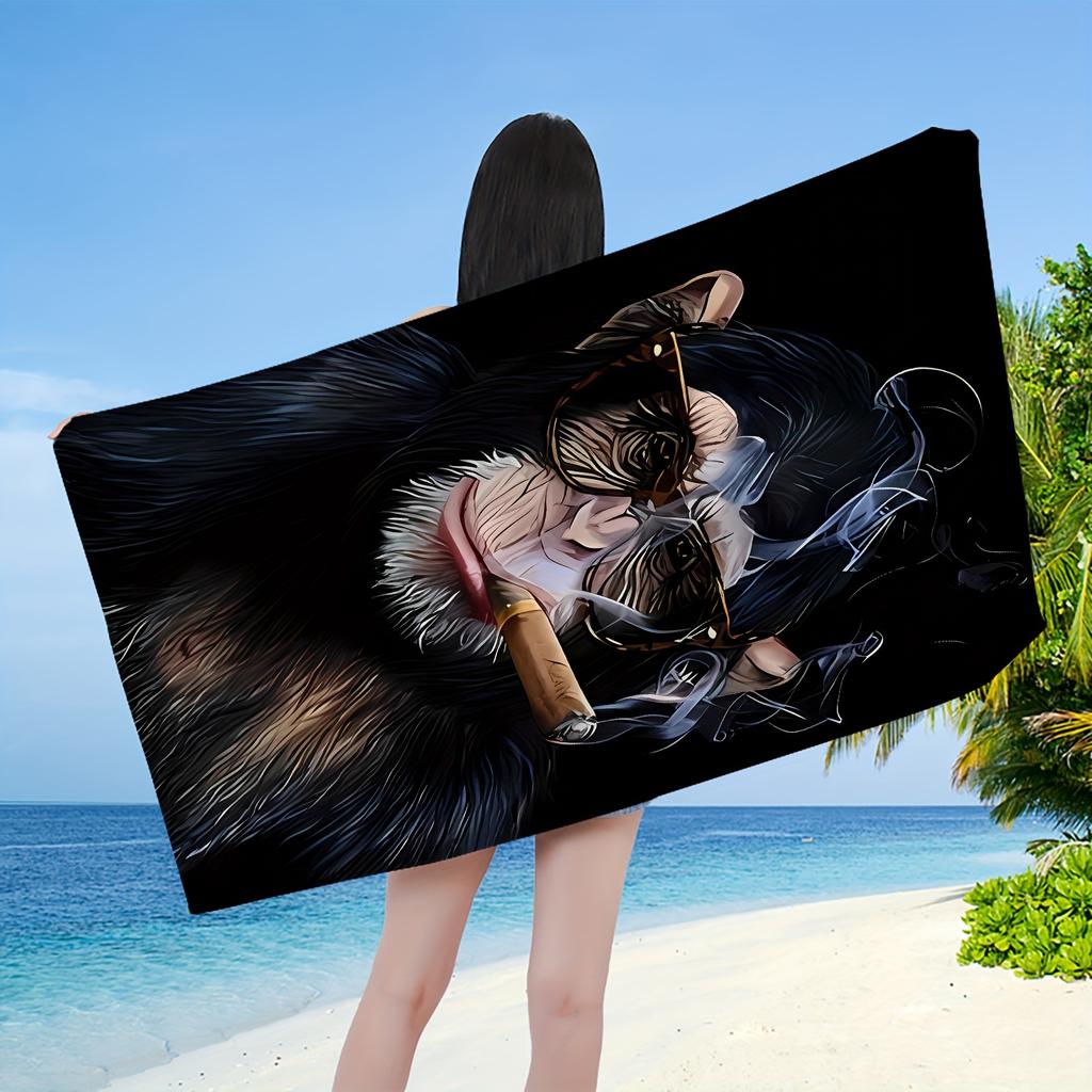 1pc Cool Chimpanzee Beach Towel Smoking Cigar Print Funny Animal Design Quick Dry Soft Microfiber Bath Towel For Men Humor Gift