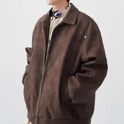 American Retro Maillard Jacket Men's Spring and Autumn New Trendy Brand High-Quality Loose and Versatile Leather Jacket