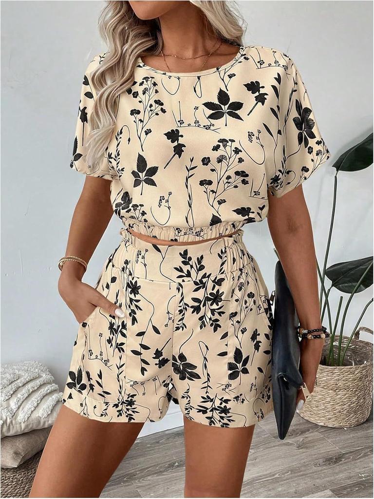 2025 European and American Cross-border Amazon Summer New Fashion Printing Set Loose Casual Shirt Shorts Two-piece Set