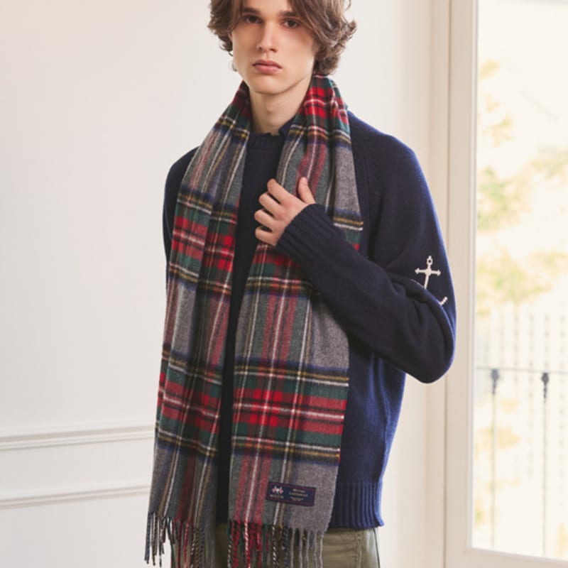 ABRAHAM MOON Merino Wool Shawl Muffler 50cm - New Grey Stuart