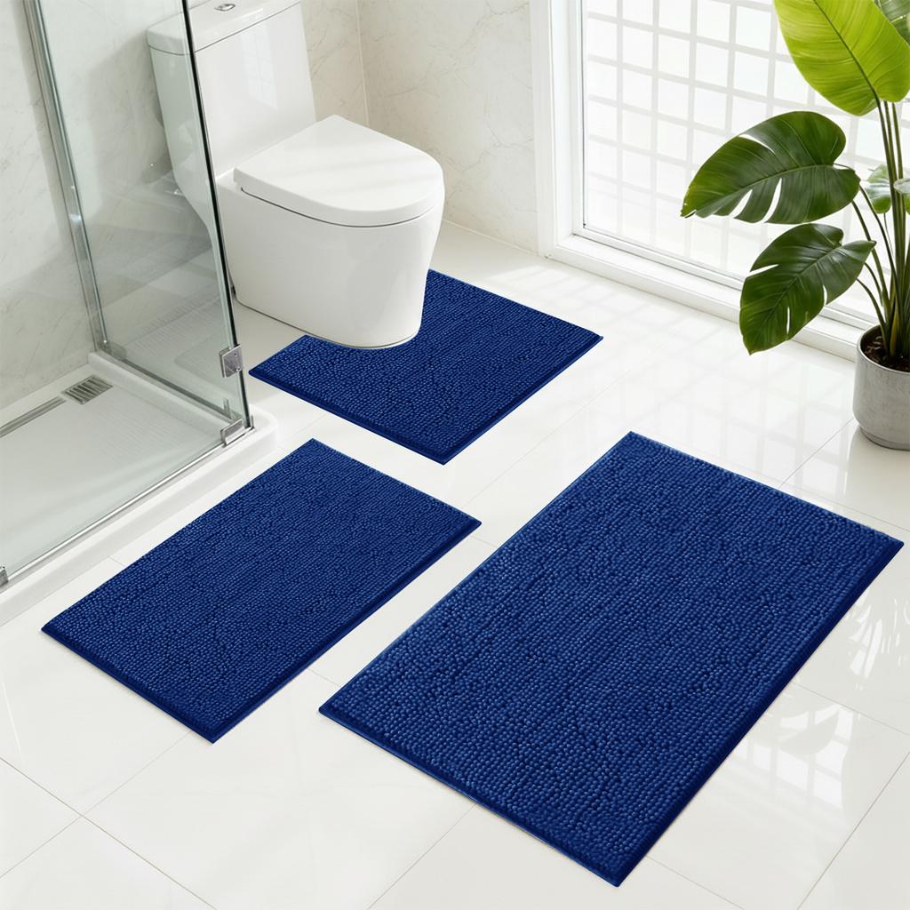 Set of 3 Bathroom Rug Bath Mats for Bathroom Floor Super Thick Soft Shaggy Chenille Bath Mats Dry Fast Water Absorbent Bath Mats