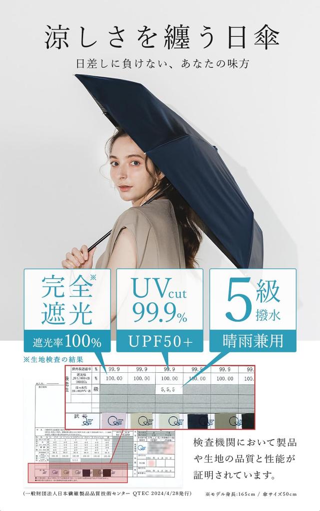 Totti Sun and Rain Complete UV 55cm Rainy Super Water Navy [matti ++] 3. Navy, Umbrella, Foldable, Shading, 100% Protection, UPF50+, Women's, Ribs,