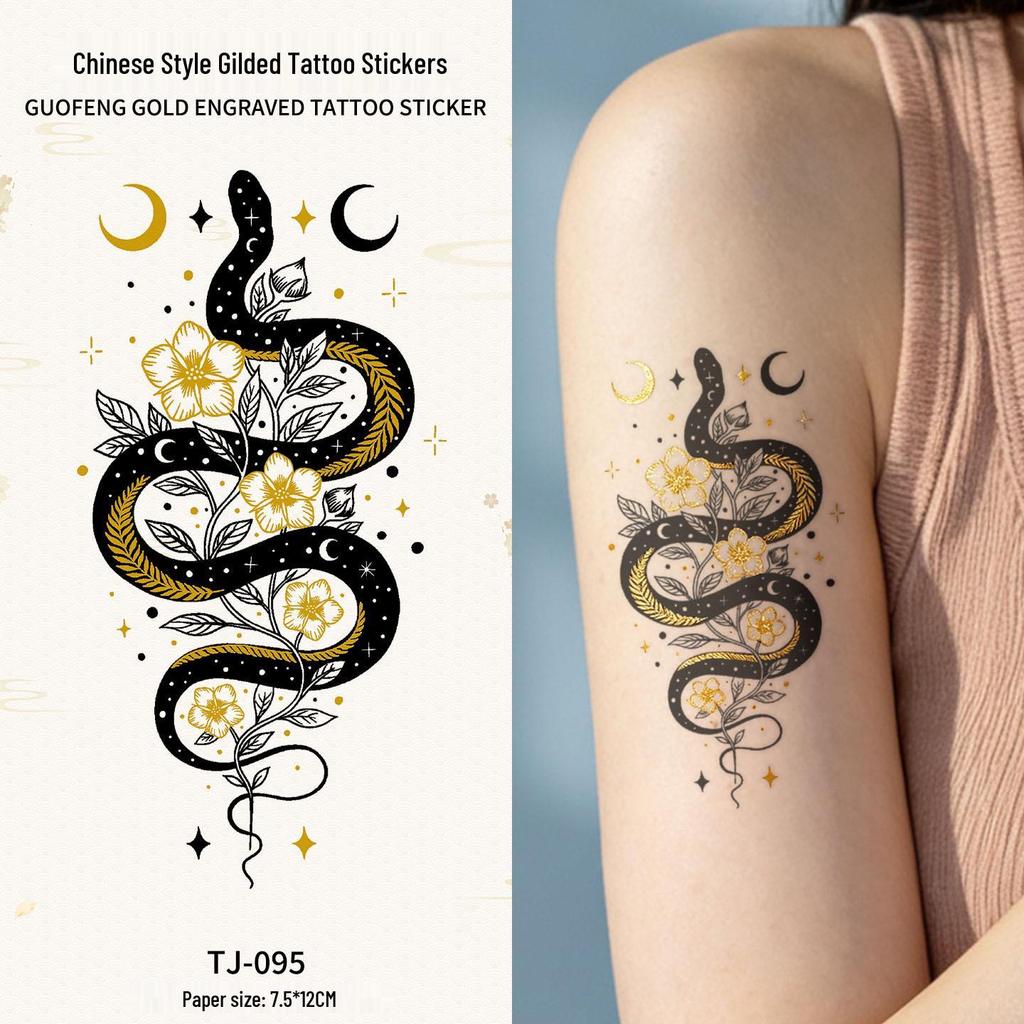 Chinese Style Waterproof Phoenix & Koi Tattoo Sticker - Long-lasting, Aesthetic Dunhuang Design for Arm & Collarbone