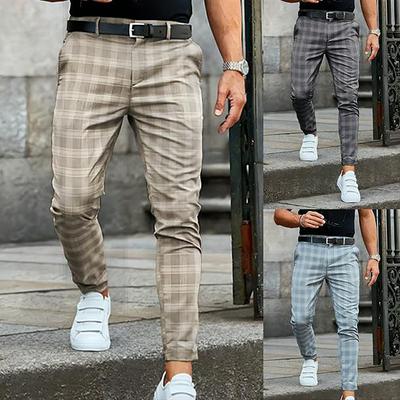 Men's Casual Plaid Printed Mid-waist Casual Trousers European And American Style Micro-elastic Soft And Comfortable Trousers