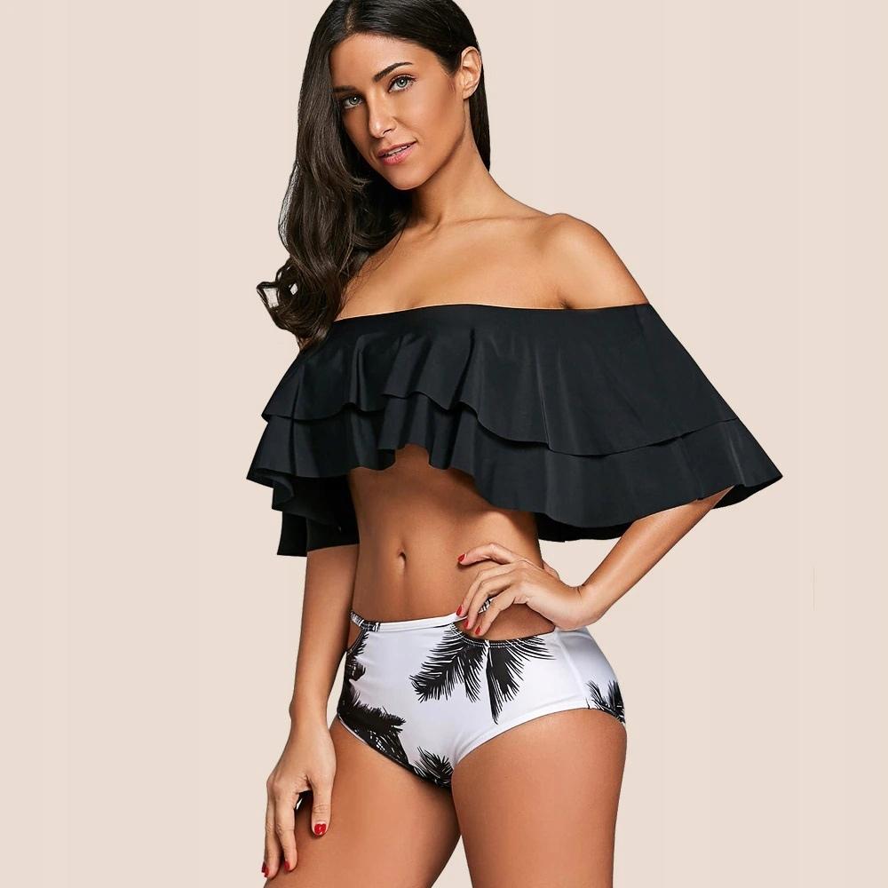 Costum de baie bikini din două piese, volan spaniol, talie înaltă, mărimea L Costum de baie bikini din două piese, volan spaniol, talie înaltă, mărimea M