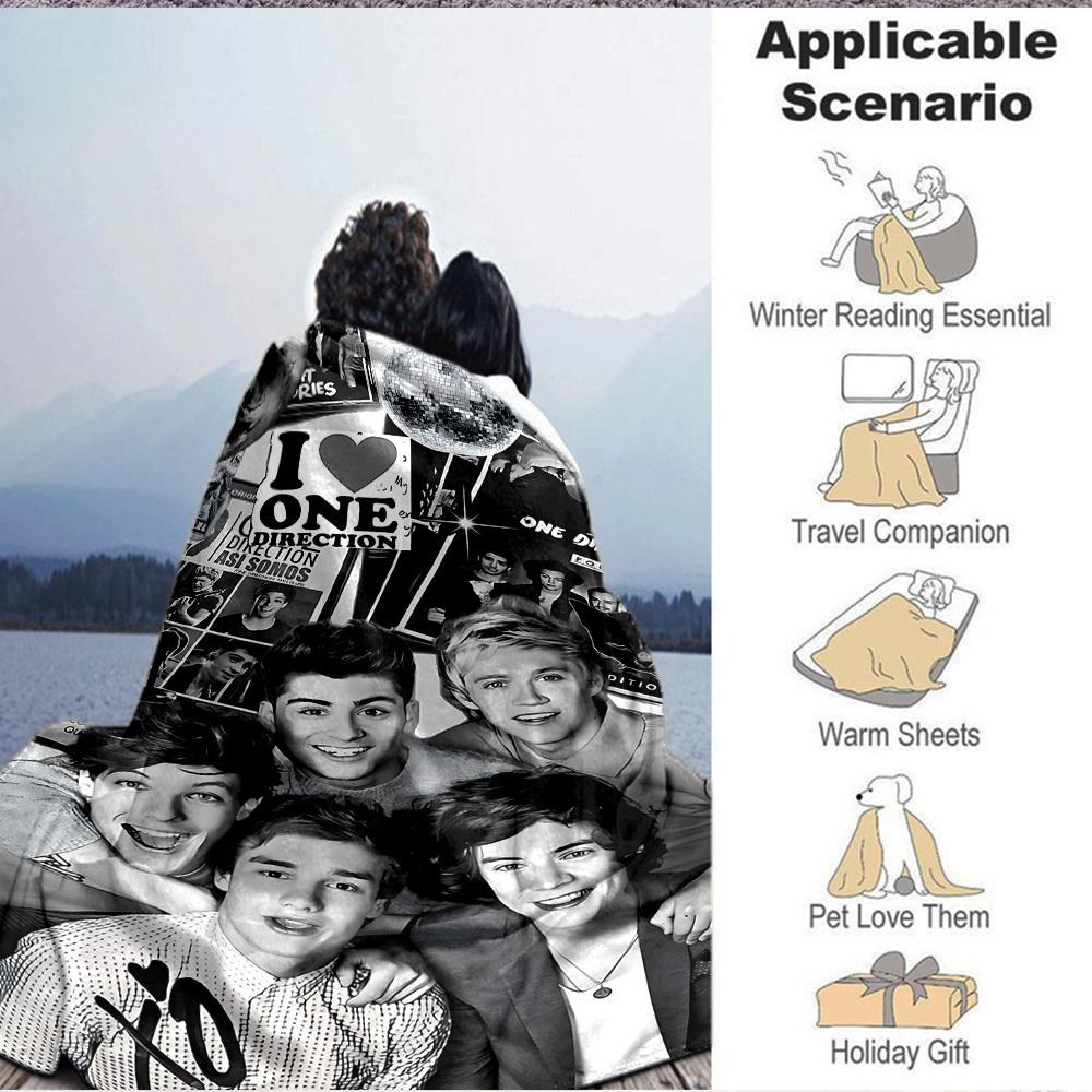 1pc One Direction Flannel Blanket, Soft Skin Friendly with Digital Printing, Various Sizes Available for Family, Friends, Birthday