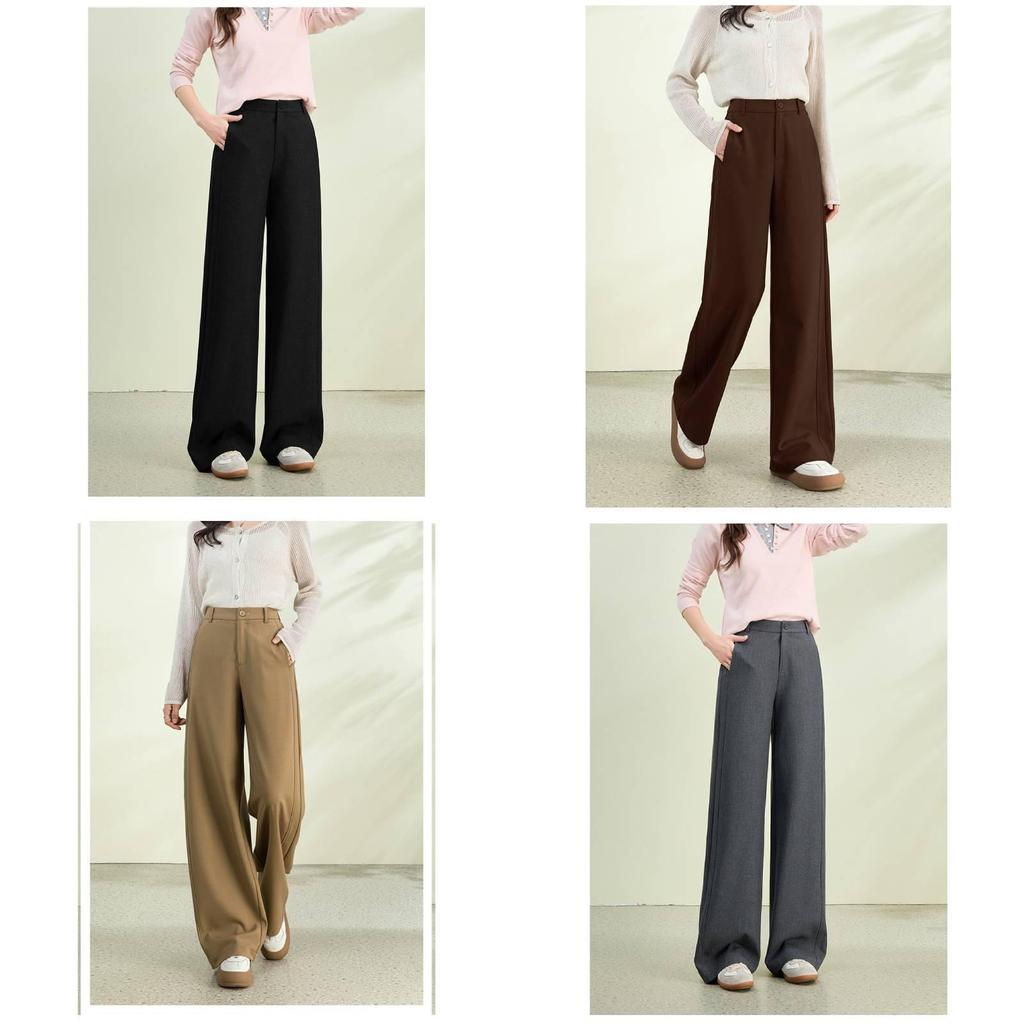 Womens Relaxed Tencel Wool Blend High Waist Wide Leg Casual Pants For Office And Weekend Wear
