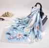 Silk Scarf Women Lotus Flower Design Square Scarves Office Ladies Shawl Bandanna 90*90cm Muslim Hijab Handkerchief Scarves