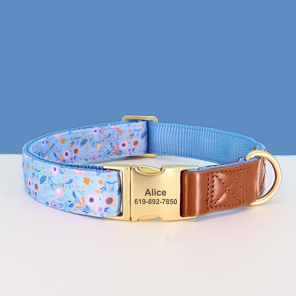 Personalisierte Nylon-Hundeleine Bedruckte Hundeleinen Kostenlose Individuelle Haustier-ID-Halskette Verstellbar für Kleine Mittlere Große Hunde Pitbull Mops
