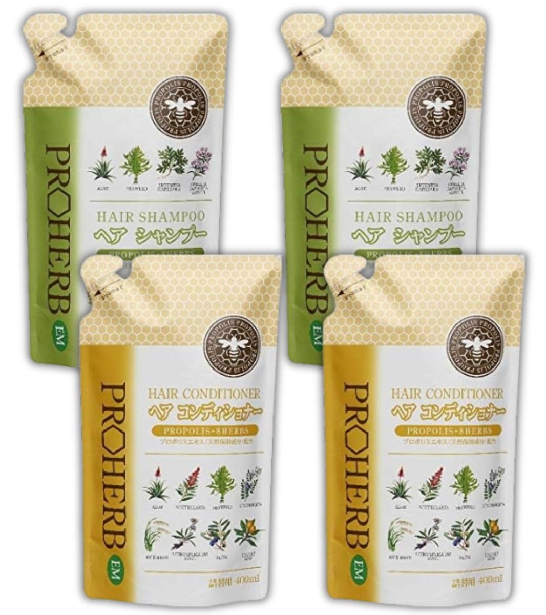 

Proherb Shampoo Conditioner Refill Set EM Hair Shampoo x 2 EM Hair Conditioner x 2 набор из 2 шампуней-кондиционеров (Пакеты по 400 мл) (Пакеты по 400 мл) (Пополнение