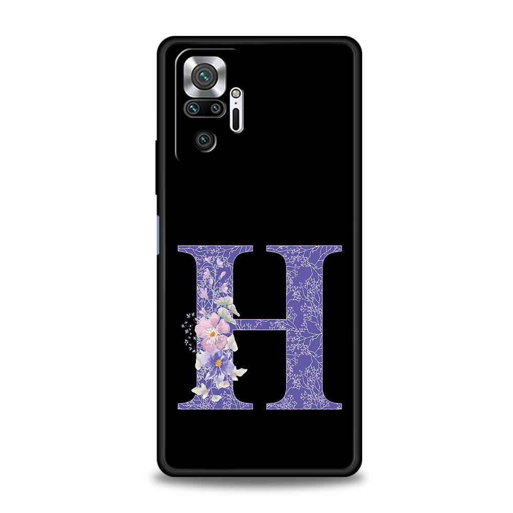 Initial Letter Retro Purple Flower Phone Case For Xiaomi Redmi Note 14 5G 13 12 10 11 Pro Plus 4G 14C 13C 12C 10C 9C TPU Cover