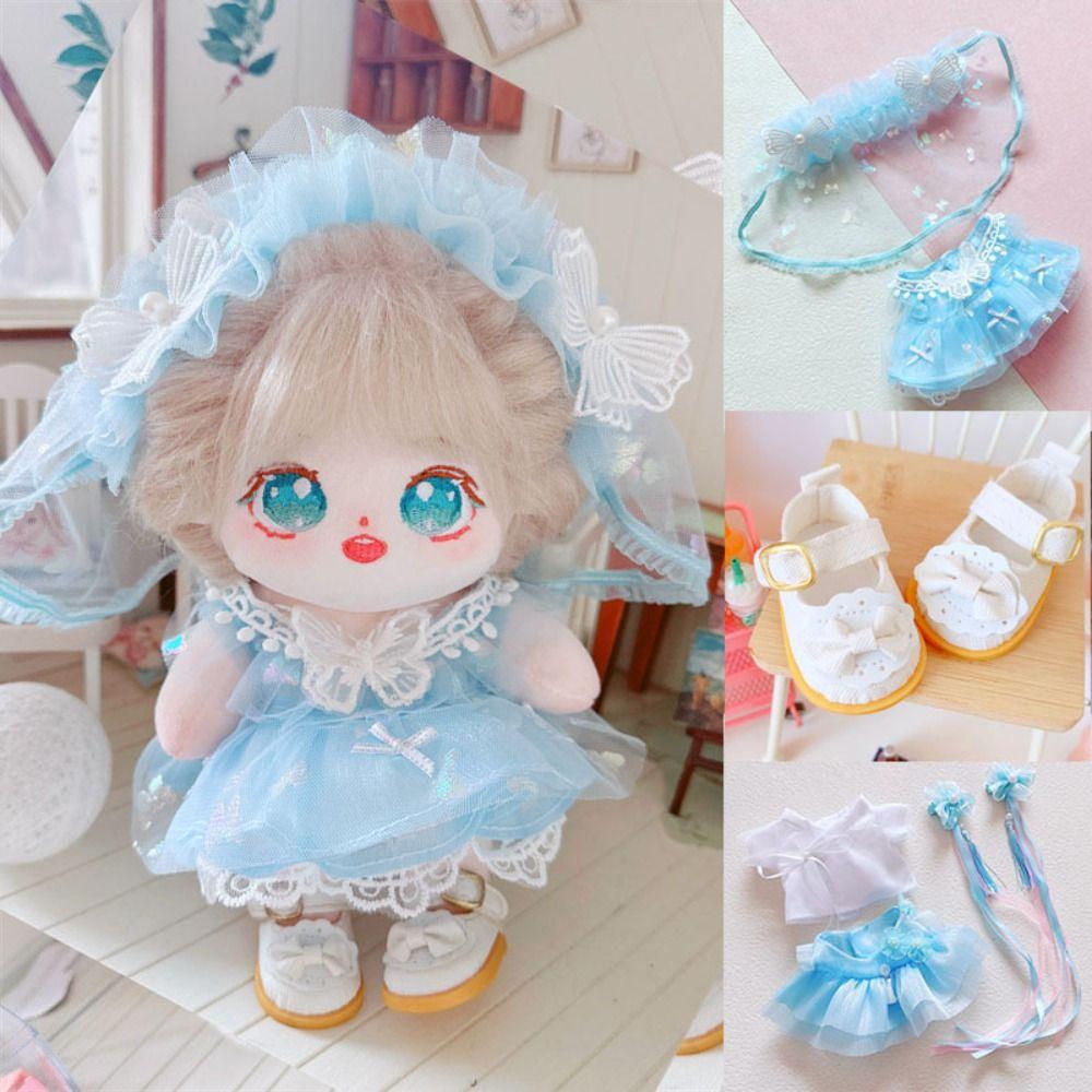 

Lovely Plush Dolls Clothes With Bow Headband Doll Skirt Spring Summer Dresses 20cm Cotton Doll 7