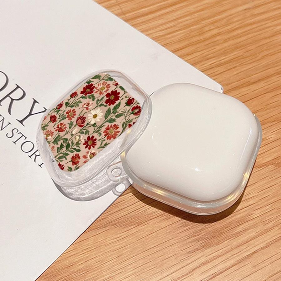Cartoon Flower Clear Earphone Cases Cover With Hook Case For Samsung Galaxy Buds 2Pro Live 4 Pro 3Pro 4Pro 2 3 FE