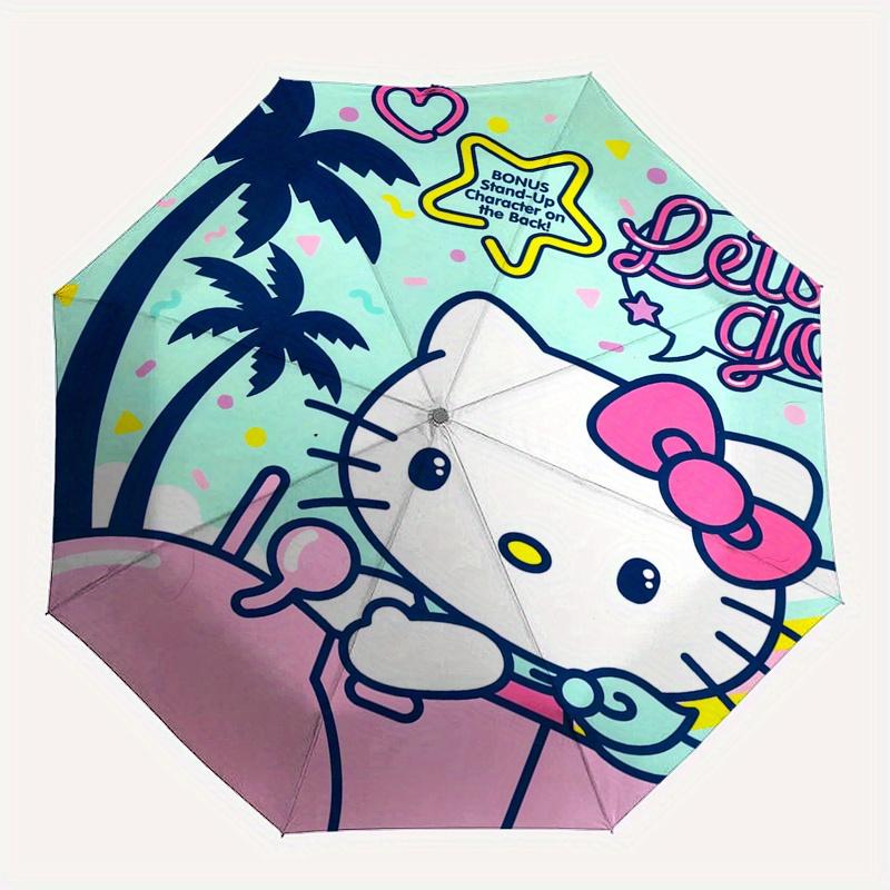 1pc Hello Kitty,Coloring Book Automatic Umbrella-Foldable, Durable 8-Bone Design, Compact and Stylish, Great for Camping, Halloween, Christm
